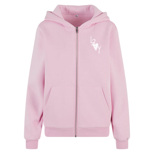Damen Fluffy Zip Hoodie Basic pink