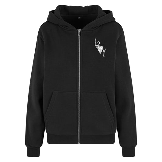 Damen Fluffy Zip Hoodie Basic schwarz