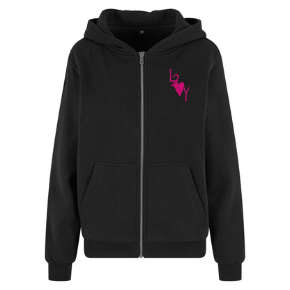 Damen Fluffy Zip Hoodie Basic schwarz